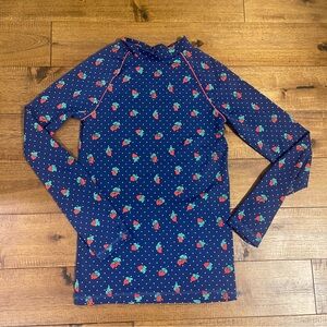 Boden Girls 15-16Y Rash Guard Long Sleeve Swim Shirt Strawberries SPF 40 EUC